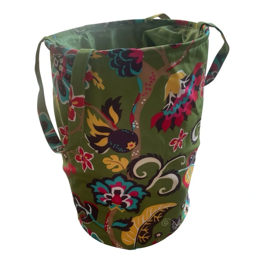Floral Laundry Hamper Bag with Handles – Green Foldable Clothes Organizer